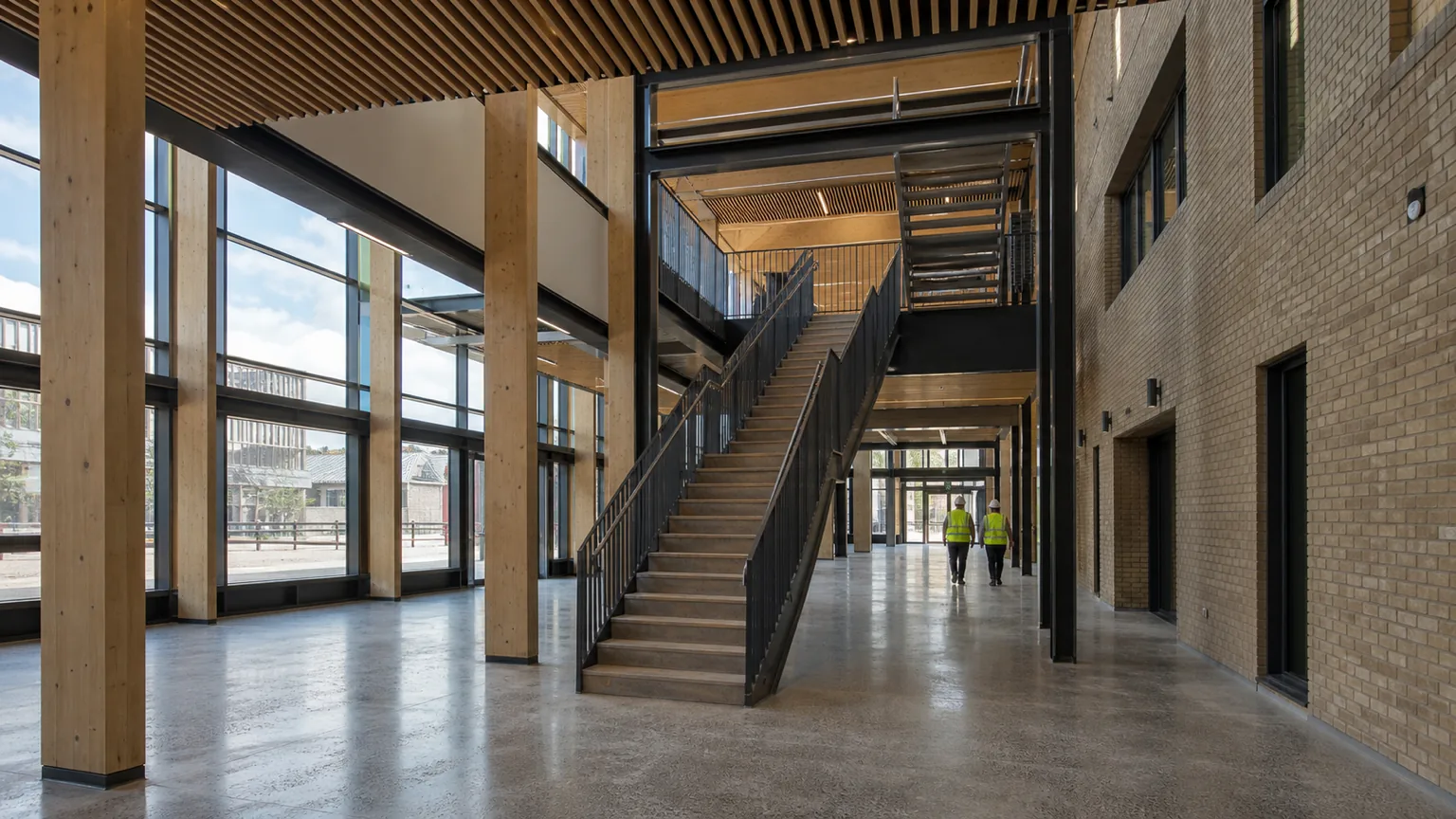 AI-generated illustrative education atrium at completion